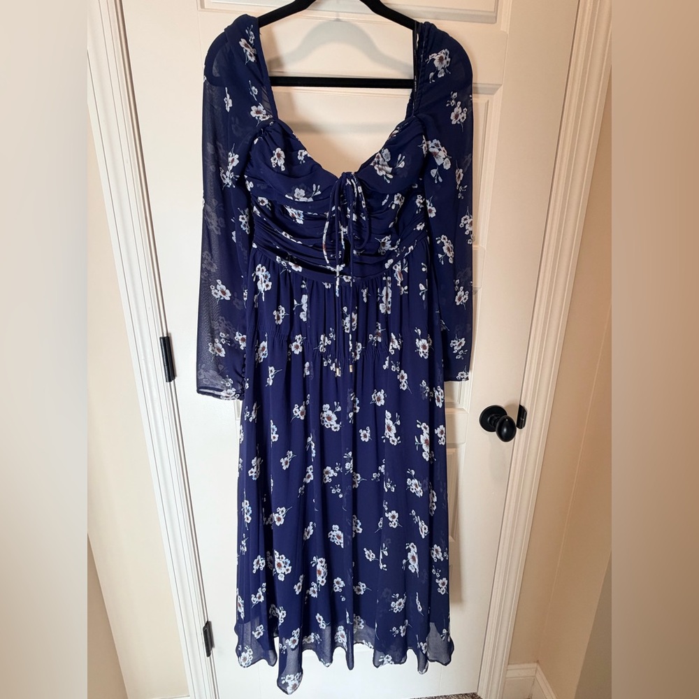 Self-Portrait Navy Floral Long Sleeve Dress - Picture 4 of 8